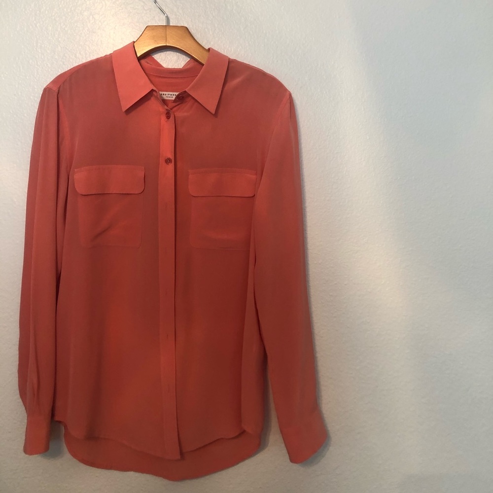 Equipment Slim Signature Silk Shirt - Coral, M